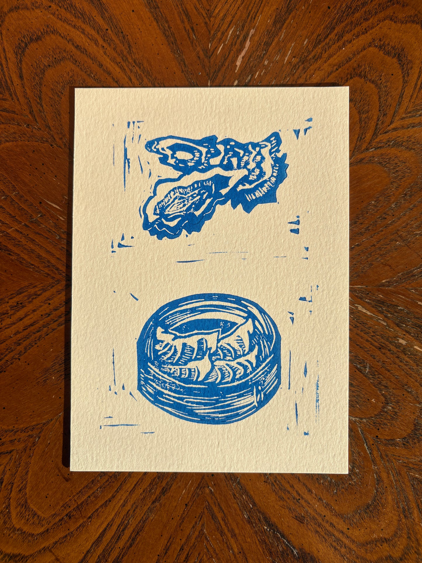 Oysters and Gyoza for Dinner Block Print