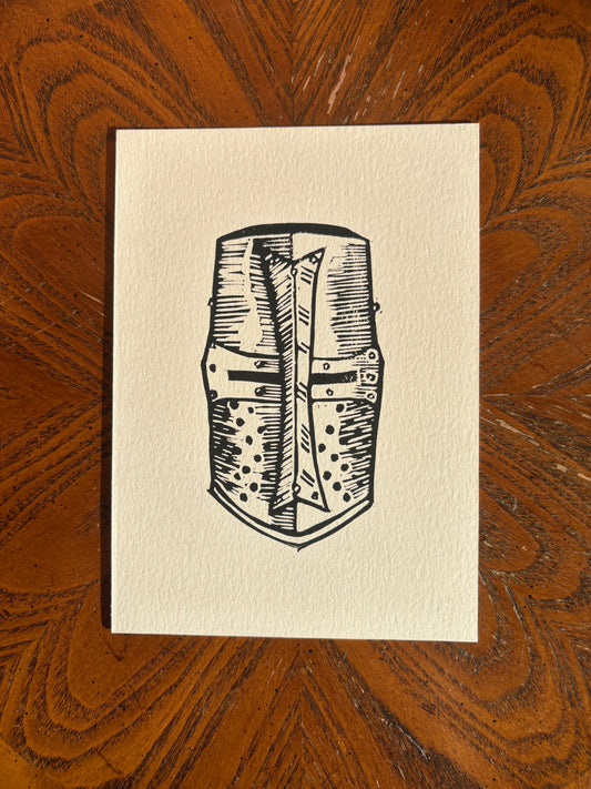 Helmet at the Ren Faire Block Print